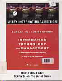 Image of INFORMATION TECHNOLOGY FOR MANAGEMENT; Transforming Organizations in the Digital Economy